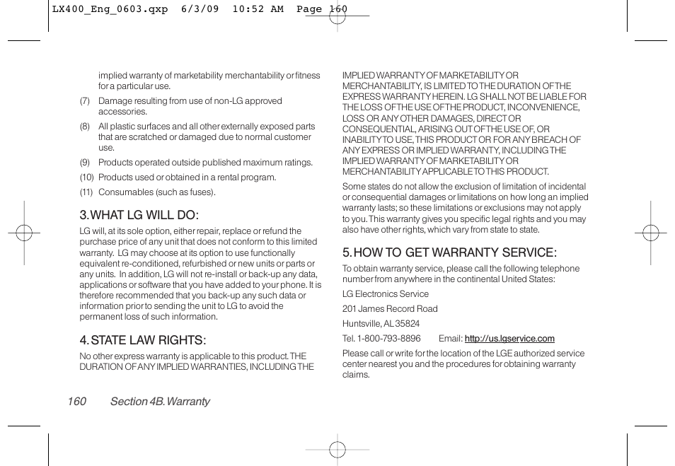 LG LX400 User Manual | Page 174 / 180