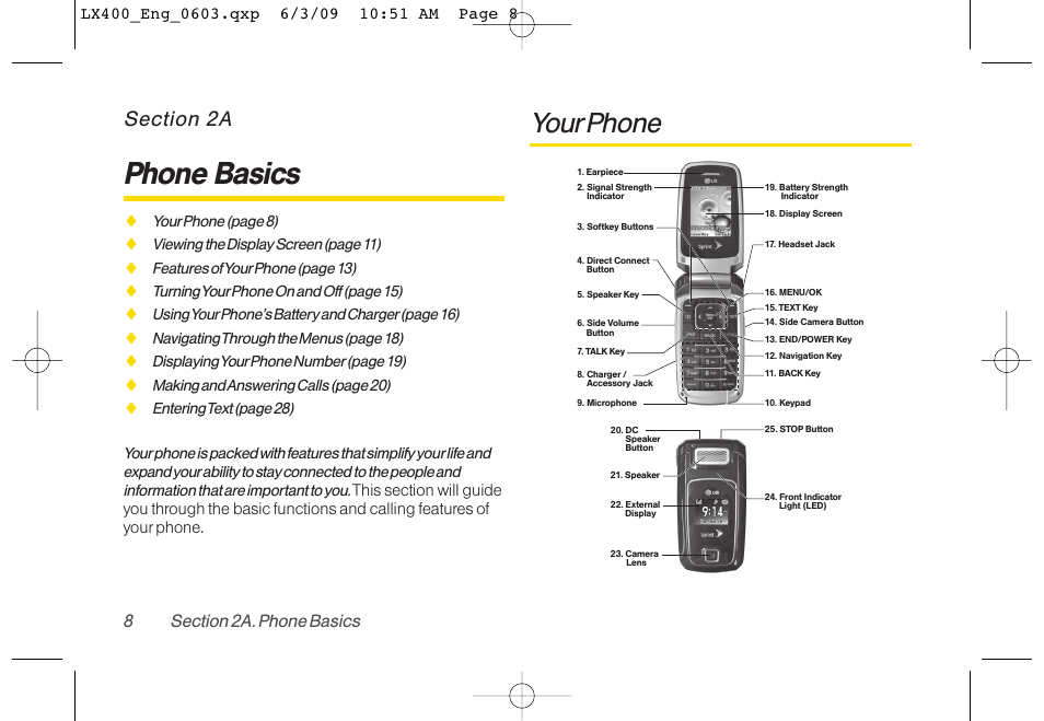 Phone basics, Yourphone | LG LX400 User Manual | Page 22 / 180