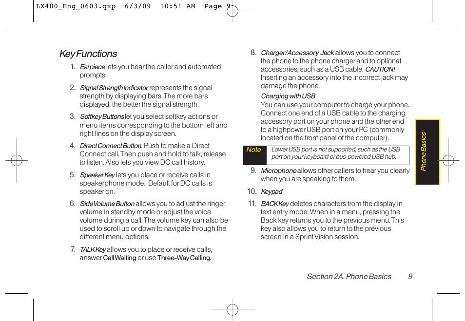 Key functions | LG LX400 User Manual | Page 23 / 180