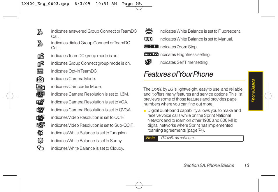 Features of yourphone | LG LX400 User Manual | Page 27 / 180