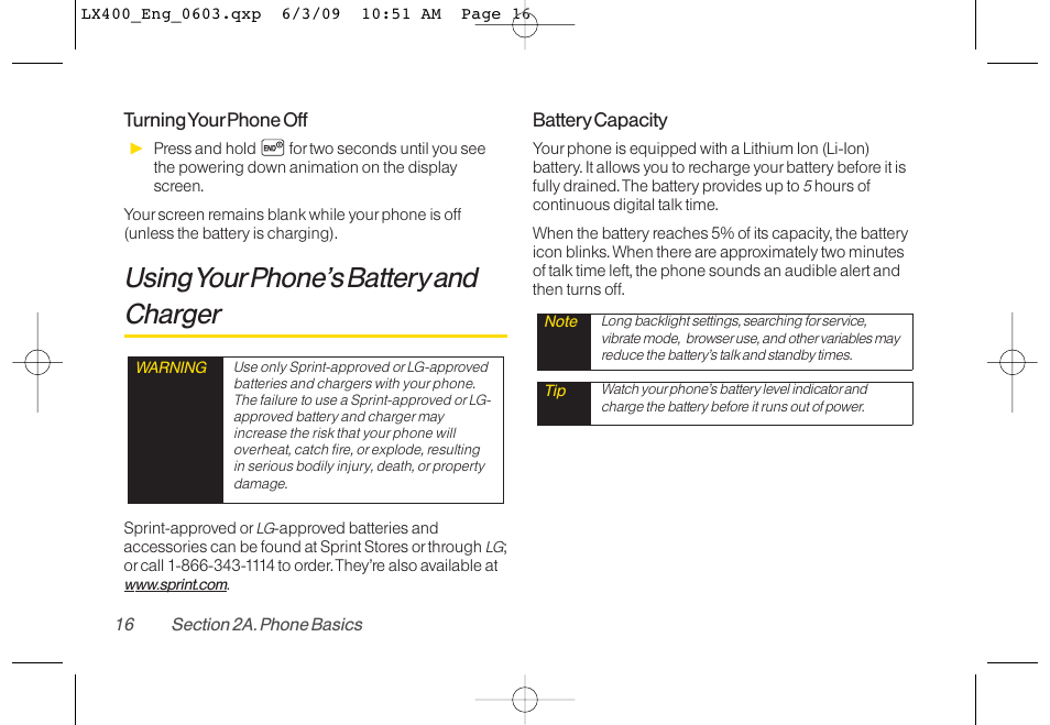 Using yourphone’s batteryand charger | LG LX400 User Manual | Page 30 / 180