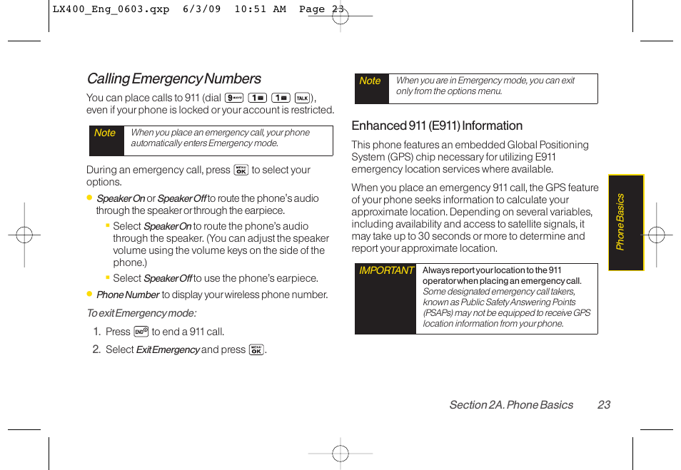 Calling emergency numbers | LG LX400 User Manual | Page 37 / 180
