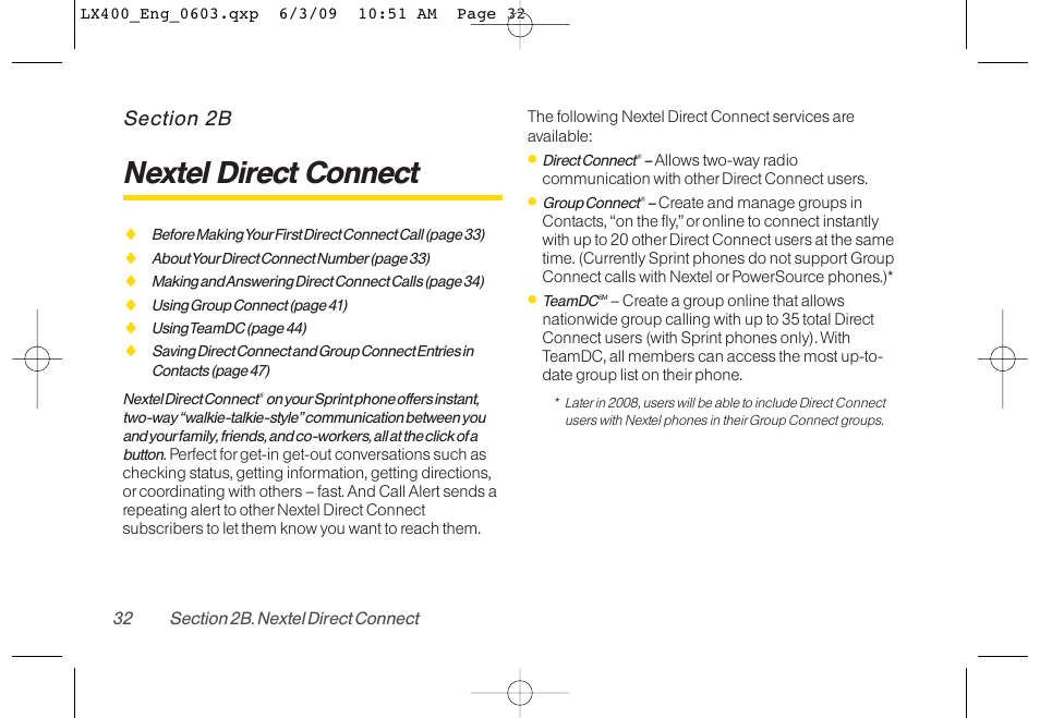 Nextel direct connect | LG LX400 User Manual | Page 46 / 180