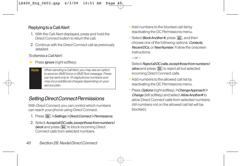 Setting direct connect permissions | LG LX400 User Manual | Page 54 / 180