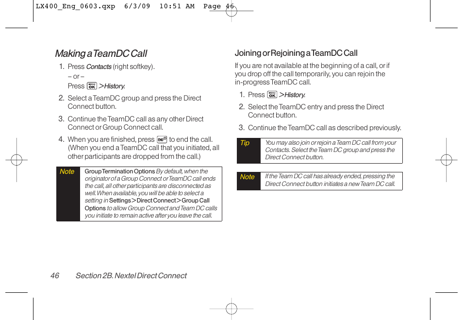 Making a teamdc call | LG LX400 User Manual | Page 60 / 180