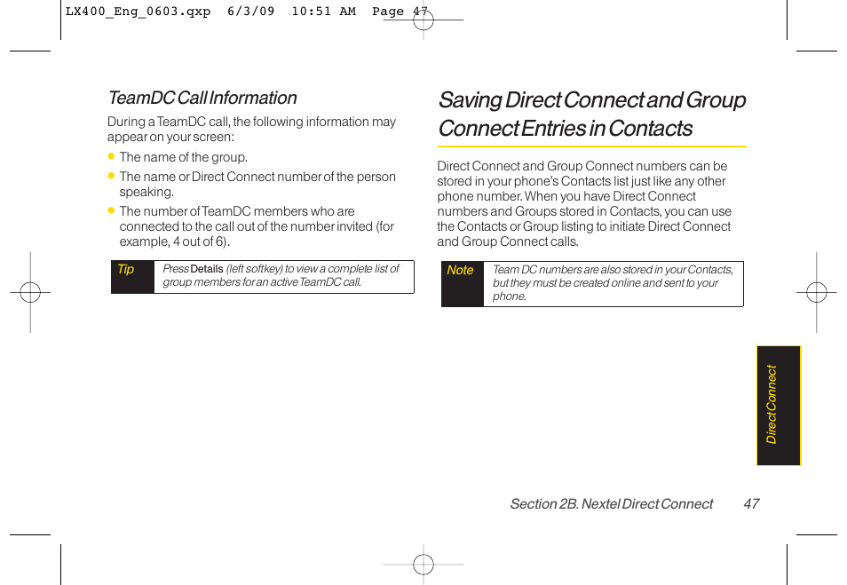 Teamdc call information | LG LX400 User Manual | Page 61 / 180