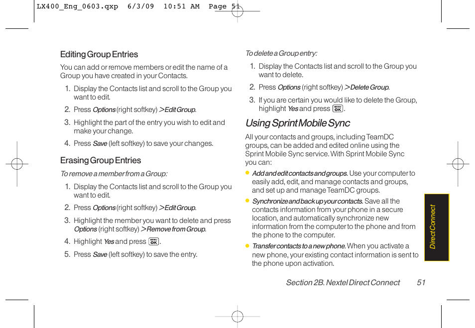 Using sprint mobile sync | LG LX400 User Manual | Page 65 / 180