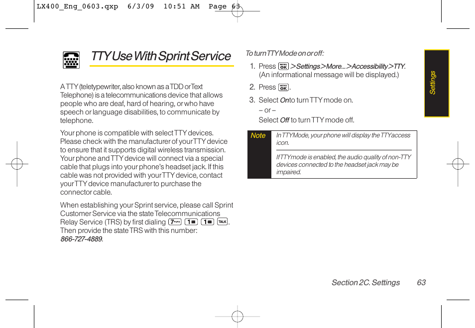 Ttyusewith sprint service | LG LX400 User Manual | Page 77 / 180