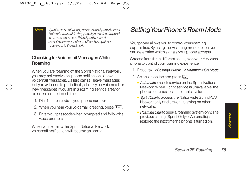 Setting yourphone’s roam mode | LG LX400 User Manual | Page 89 / 180