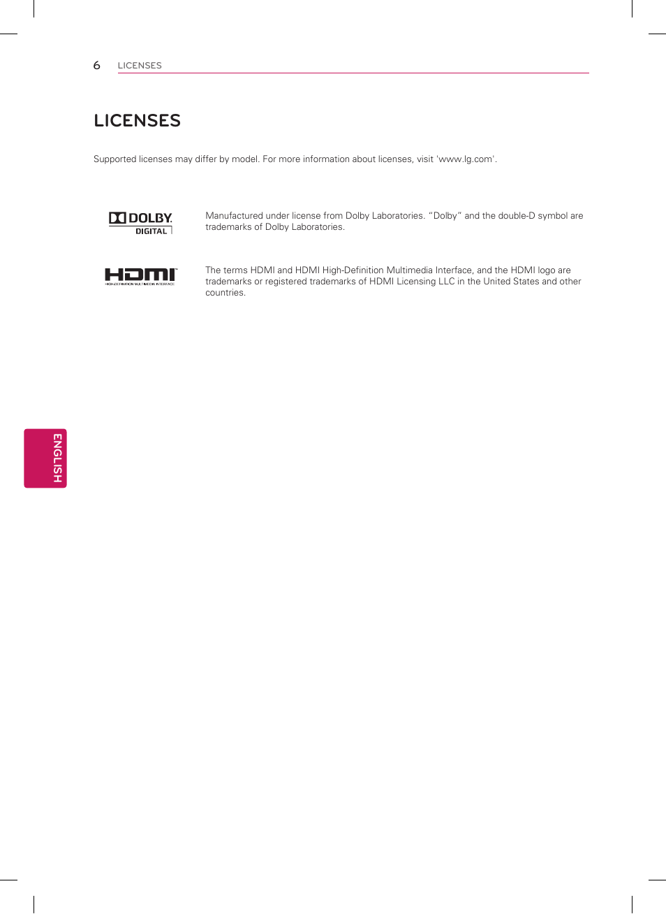 Licenses | LG 50PN4500 User Manual | Page 6 / 44