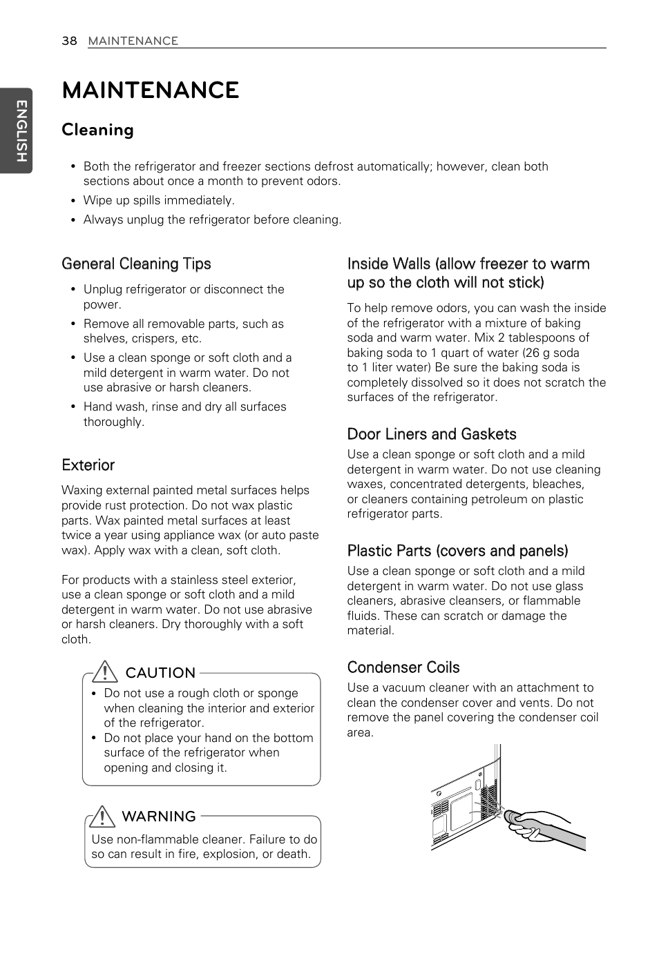 Maintenance, Cleaning | LG LFX29937ST User Manual | Page 38 / 61
