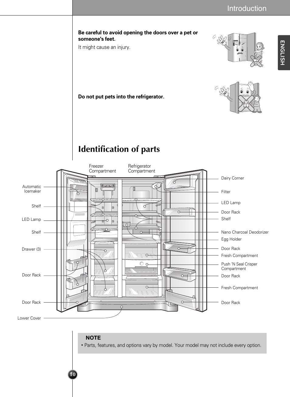 Identification of parts, Introduction, English | LG LSSC243ST User Manual | Page 10 / 43