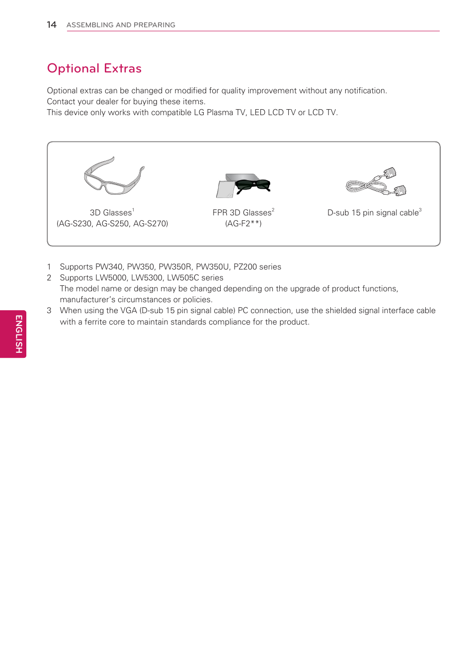 Optional extras | LG 42LW5000 User Manual | Page 14 / 130