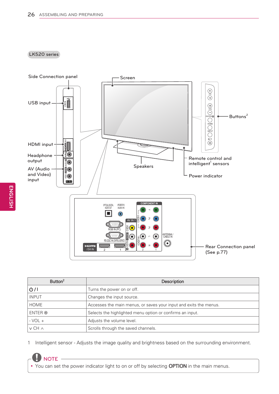 English, Lk520 series | LG 42LW5000 User Manual | Page 26 / 130