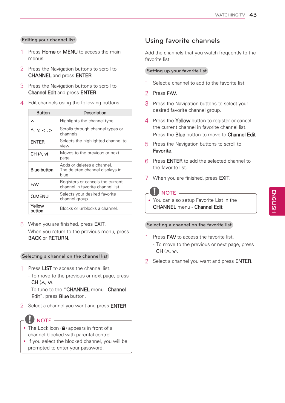 Using favorite channels, See p.43) | LG 42LW5000 User Manual | Page 43 / 130