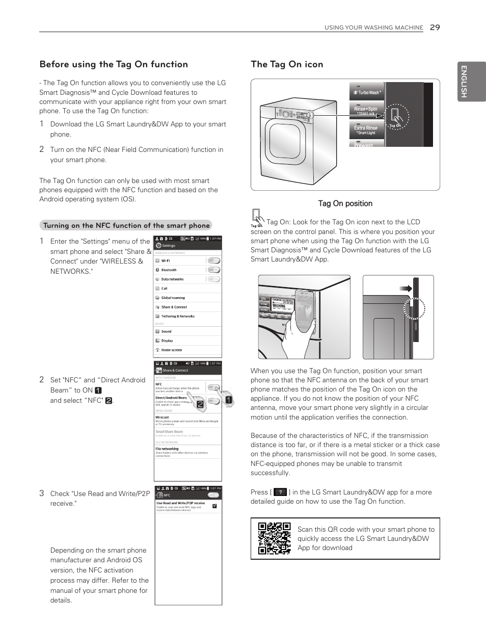 Before using the tag on function, The tag on icon | LG WM8500HWA User Manual | Page 29 / 92