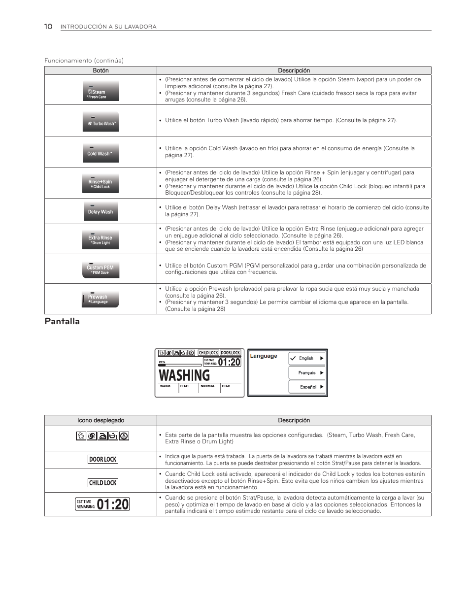 Pantalla | LG WM8500HWA User Manual | Page 54 / 92