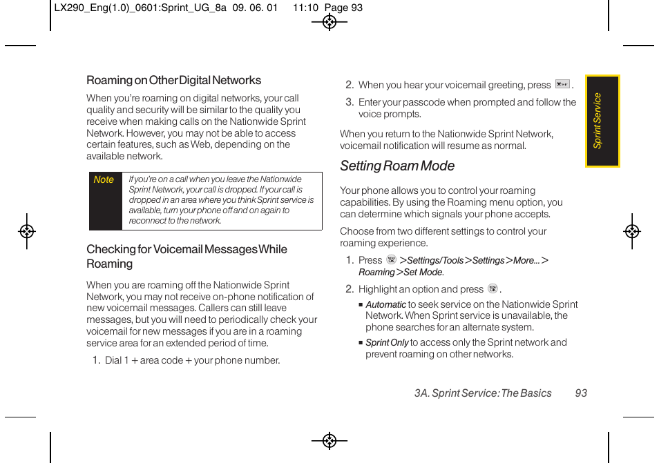 Setting roam mode | LG LGLX290 User Manual | Page 105 / 141
