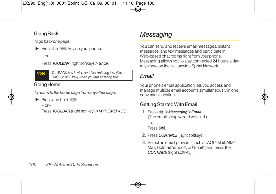 Messaging, Email | LG LGLX290 User Manual | Page 112 / 141