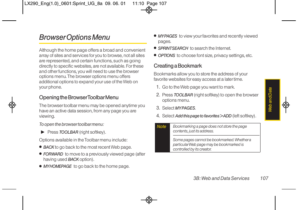 Browser options menu | LG LGLX290 User Manual | Page 119 / 141