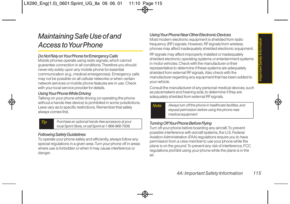 Maintaining safe use of and access to your phone | LG LGLX290 User Manual | Page 127 / 141