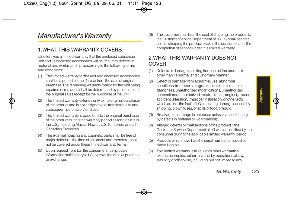 Manufacturer’s warranty | LG LGLX290 User Manual | Page 135 / 141
