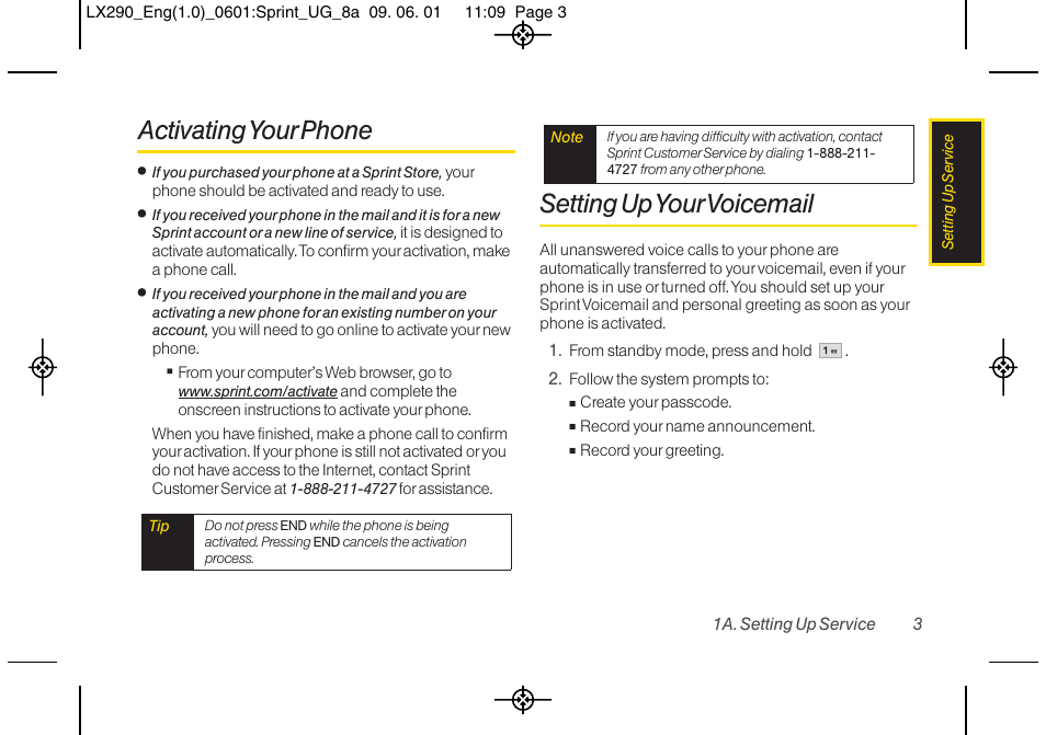 Activating yourphone, Setting up your voicemail | LG LGLX290 User Manual | Page 15 / 141