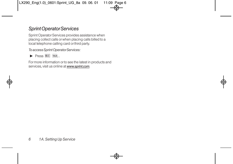 Sprint operator services | LG LGLX290 User Manual | Page 18 / 141