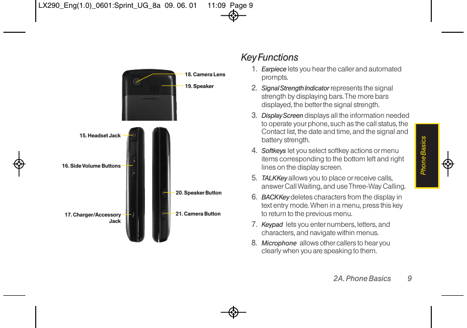 Key functions | LG LGLX290 User Manual | Page 21 / 141