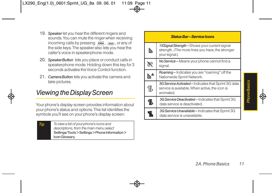 Viewing the display screen | LG LGLX290 User Manual | Page 23 / 141