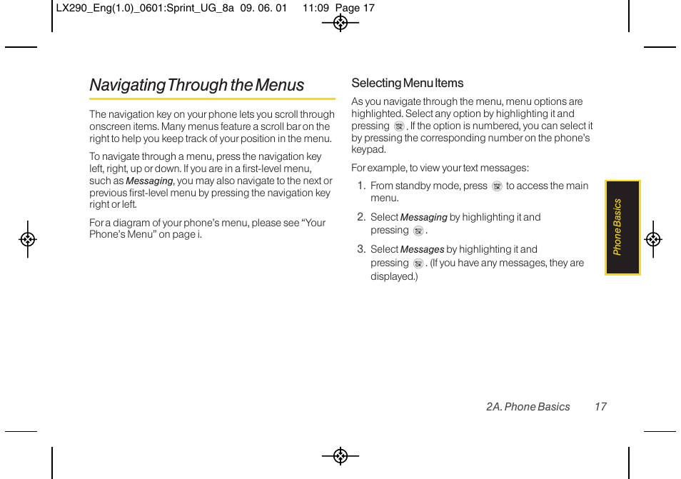 Navigatingthrough the menus | LG LGLX290 User Manual | Page 29 / 141