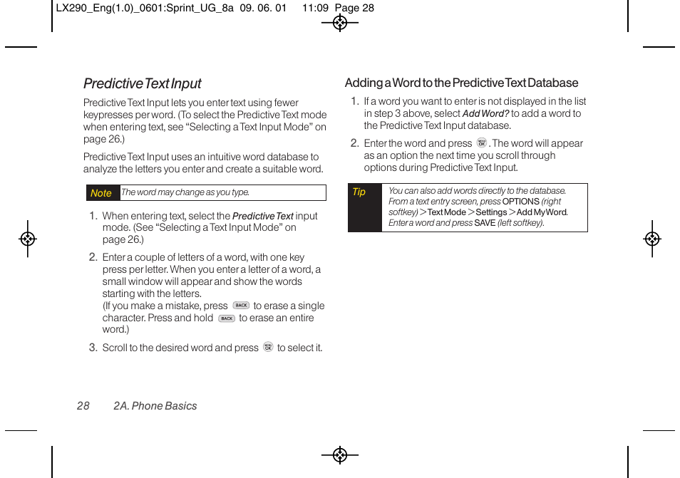 Predictive text input | LG LGLX290 User Manual | Page 40 / 141