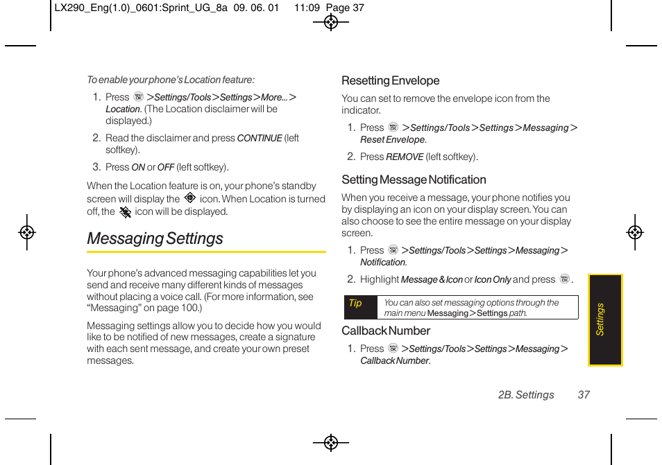 Messaging settings | LG LGLX290 User Manual | Page 49 / 141