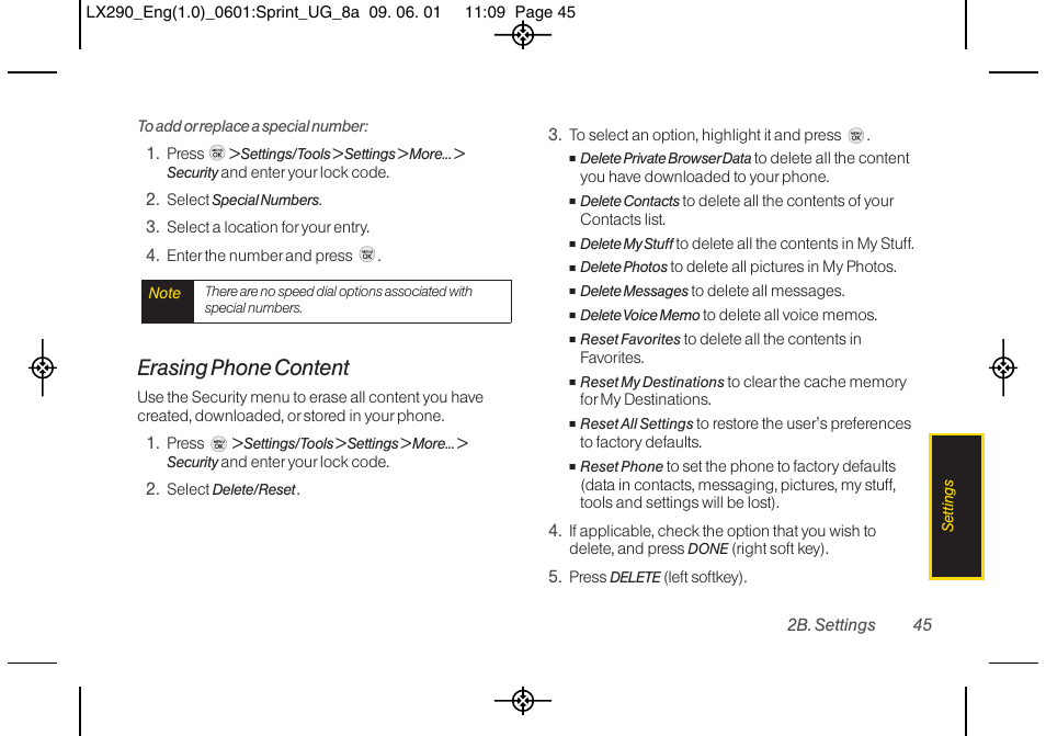 Erasing phone content | LG LGLX290 User Manual | Page 57 / 141