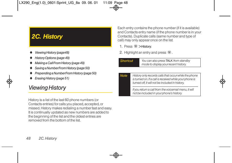 2c. history, Viewing history | LG LGLX290 User Manual | Page 60 / 141