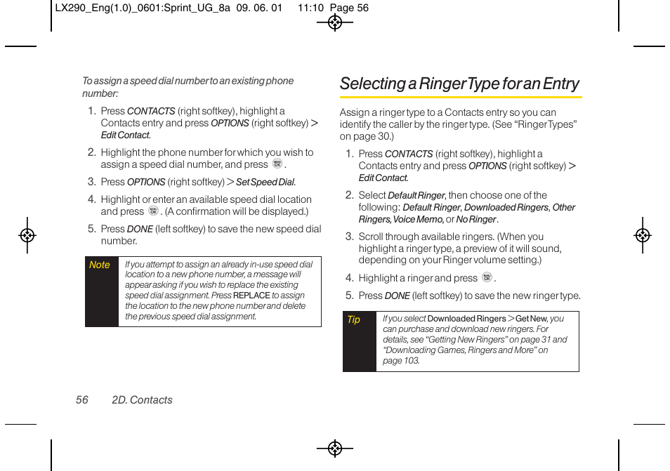 Selecting a ringer type for an entry | LG LGLX290 User Manual | Page 68 / 141