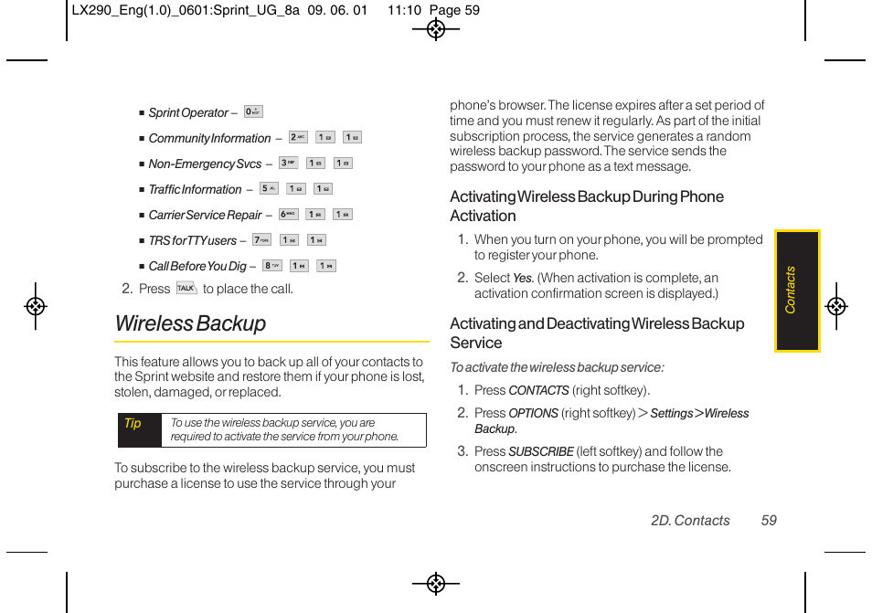 Wireless backup | LG LGLX290 User Manual | Page 71 / 141
