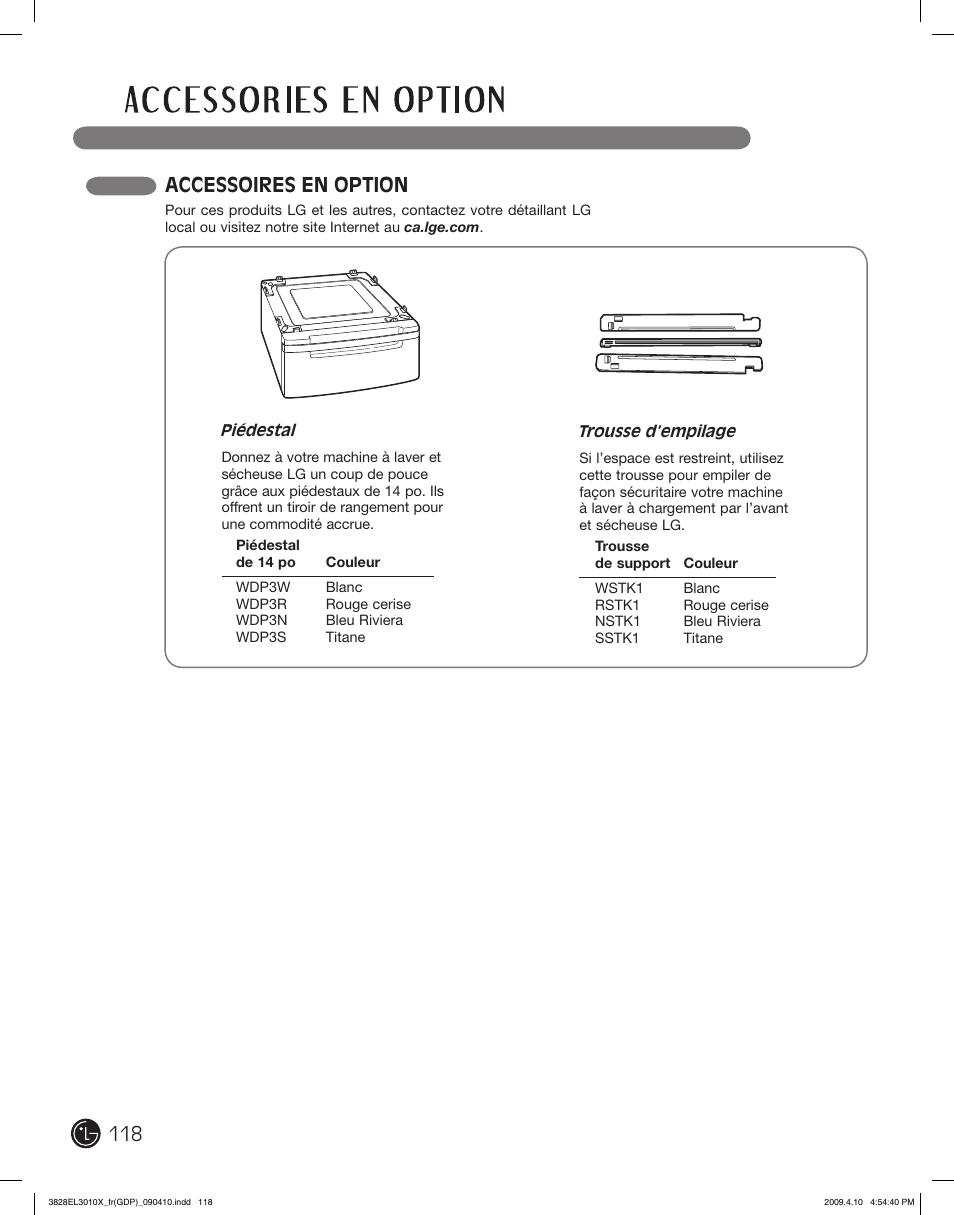 Accessoires en option | LG DLG2602R User Manual | Page 118 / 128
