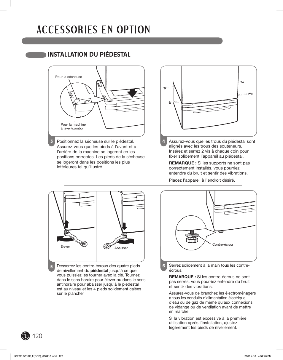 Installation du piédestal 120 | LG DLG2602R User Manual | Page 120 / 128