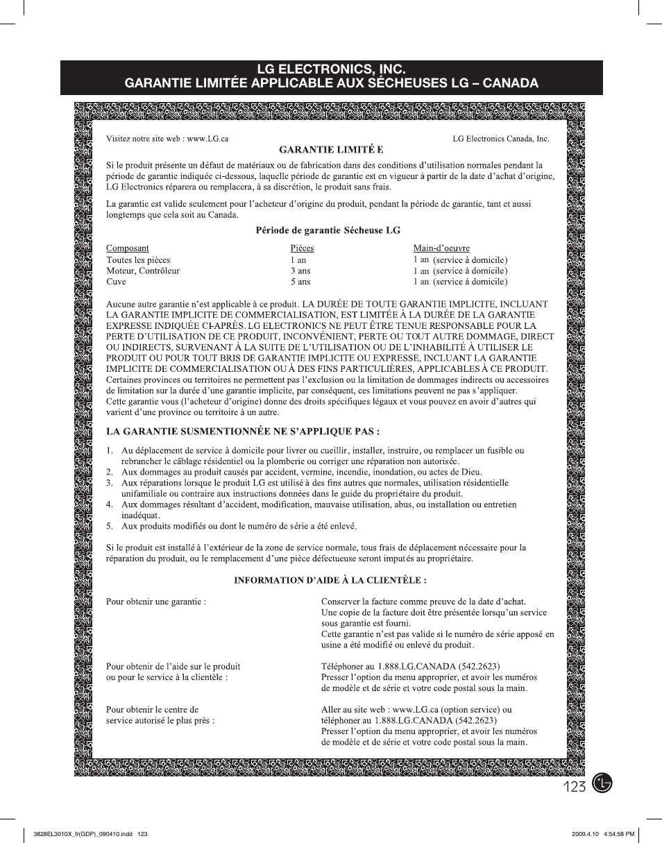 LG DLG2602R User Manual | Page 123 / 128
