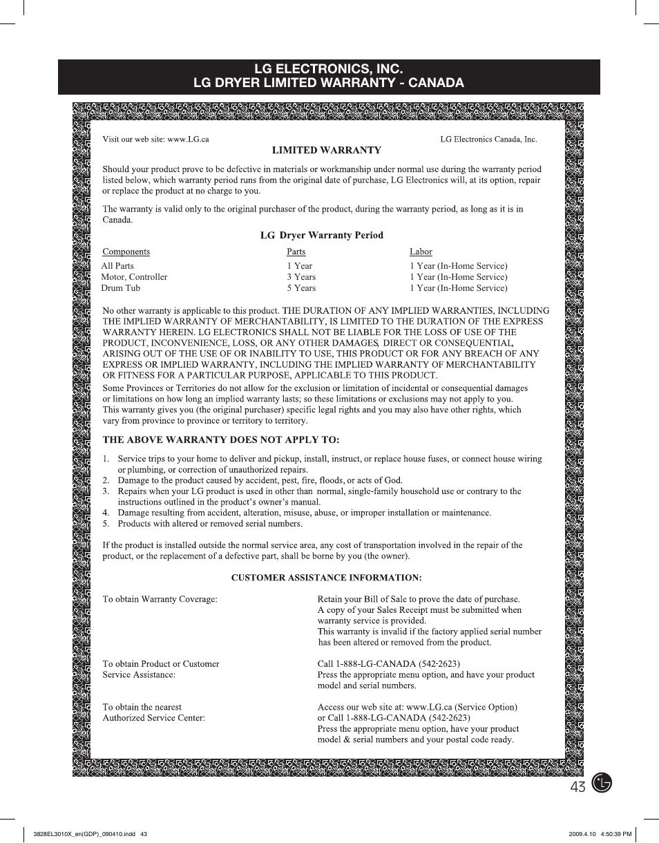 LG DLG2602R User Manual | Page 43 / 128