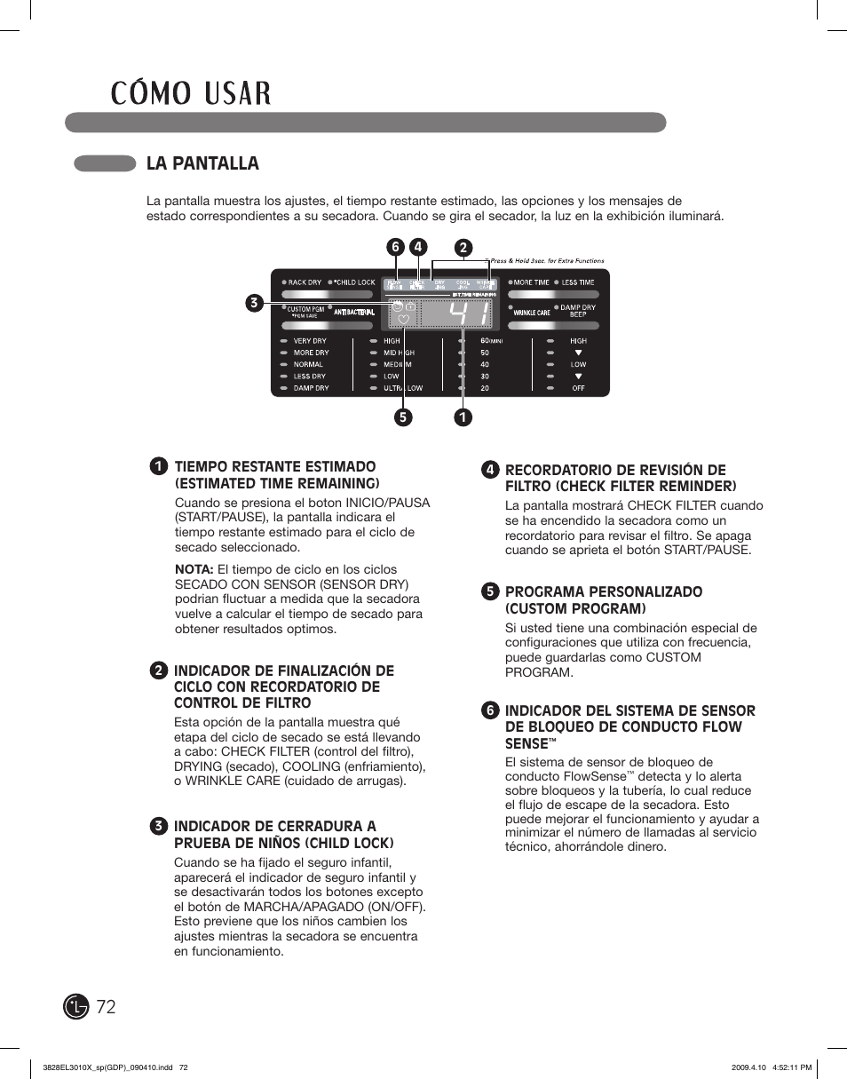 La pantalla | LG DLG2602R User Manual | Page 72 / 128