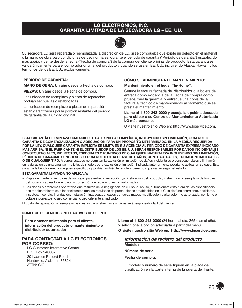 LG DLG2602R User Manual | Page 85 / 128