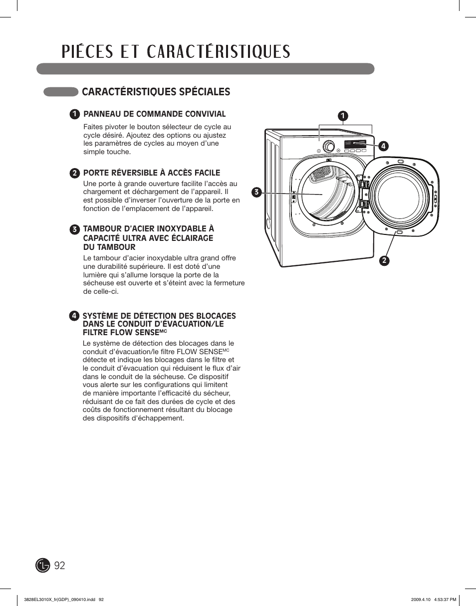Caractéristiques spéciales | LG DLG2602R User Manual | Page 92 / 128