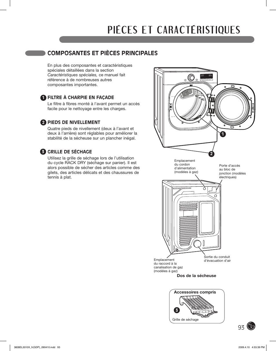 Composantes et pièces principales | LG DLG2602R User Manual | Page 93 / 128