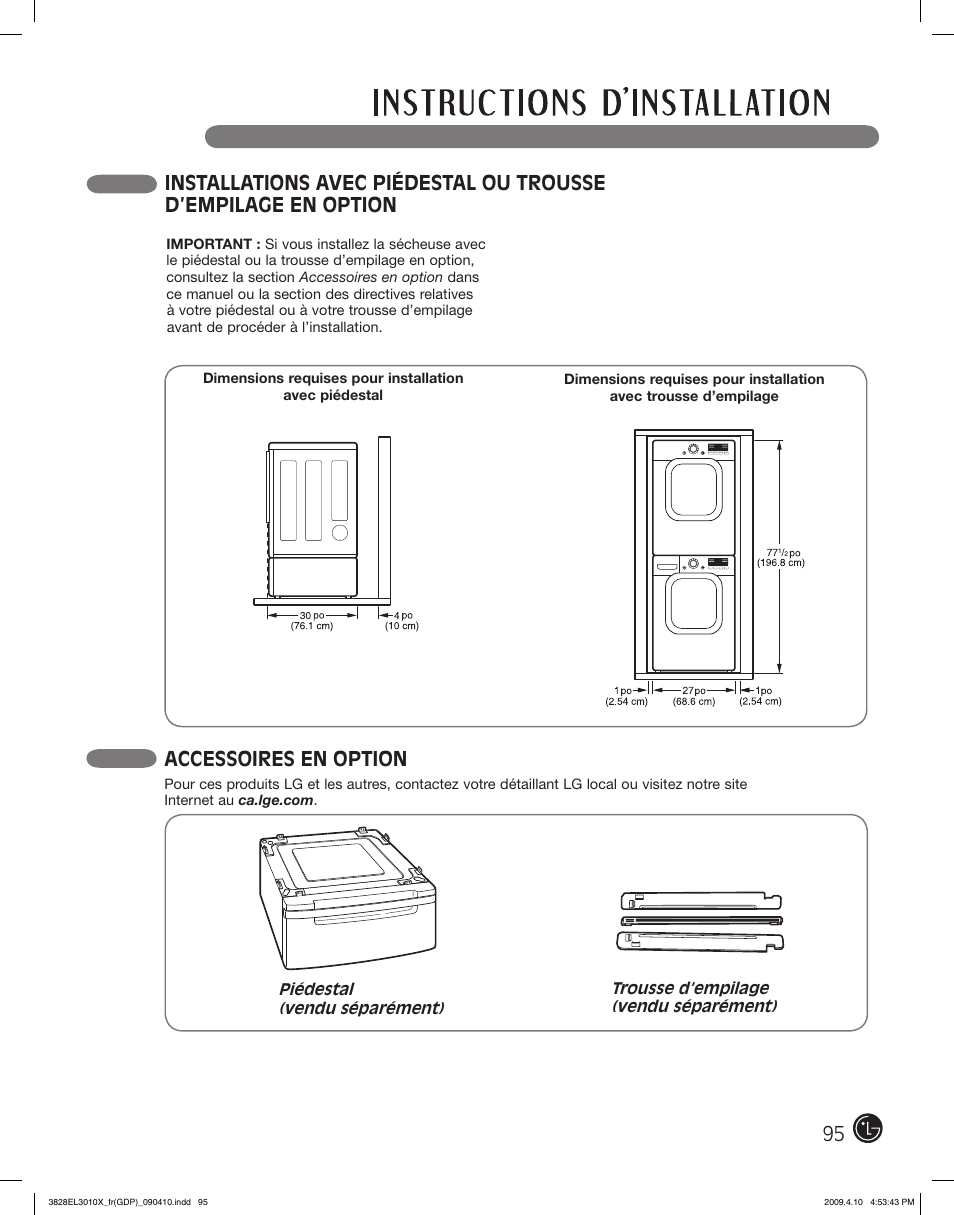 Accessoires en option | LG DLG2602R User Manual | Page 95 / 128