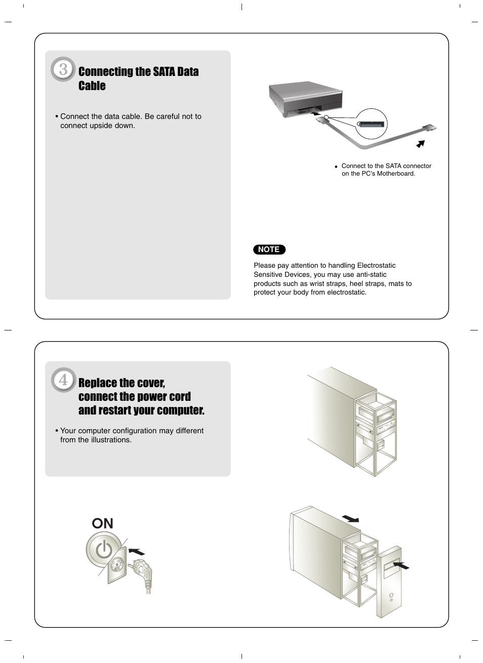 Connecting the sata data cable | LG GH24NS72 User Manual | Page 2 / 4