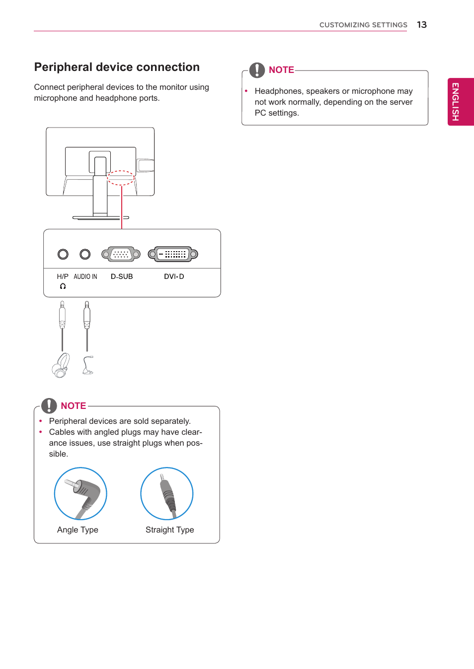 Peripheral device connection | LG 24EB23PM-B User Manual | Page 13 / 30