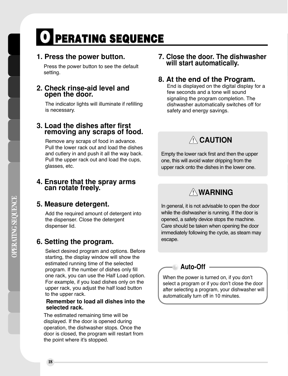 Ppe er ra at tiin ng g s se eq qu ue en nc ce e | LG LDS5811WW User Manual | Page 18 / 48