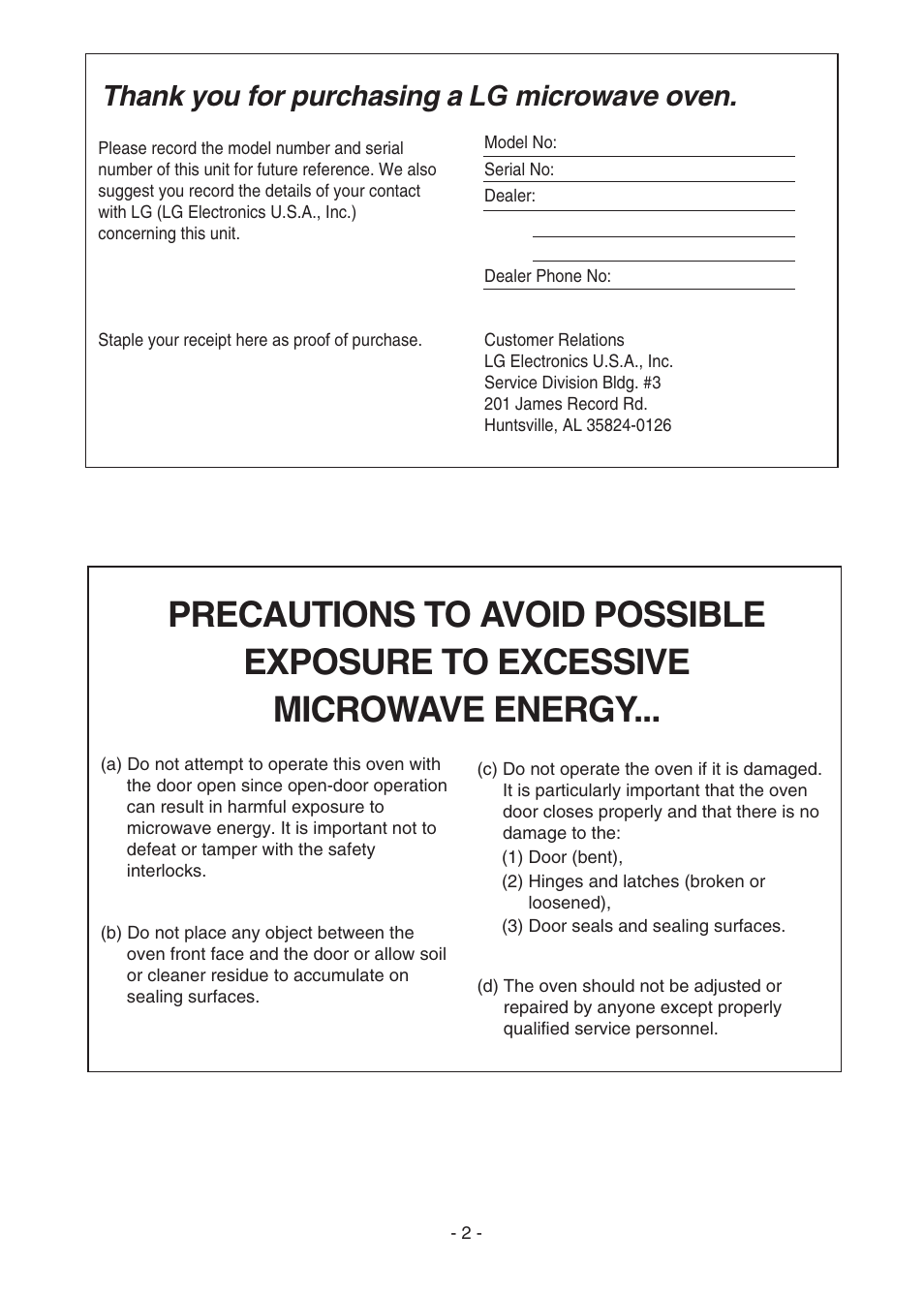 LG LMV1683SW User Manual | Page 2 / 30